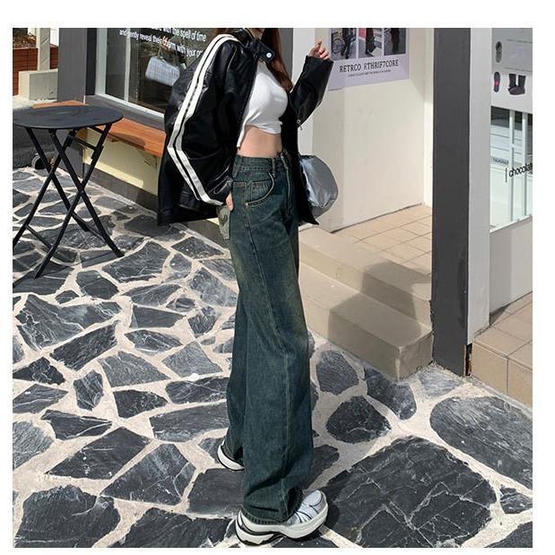 American Style High-Waist Wide-Leg Jeans for Women - Spring & Autumn 2023, Retro Straight Floor-Length Trousers