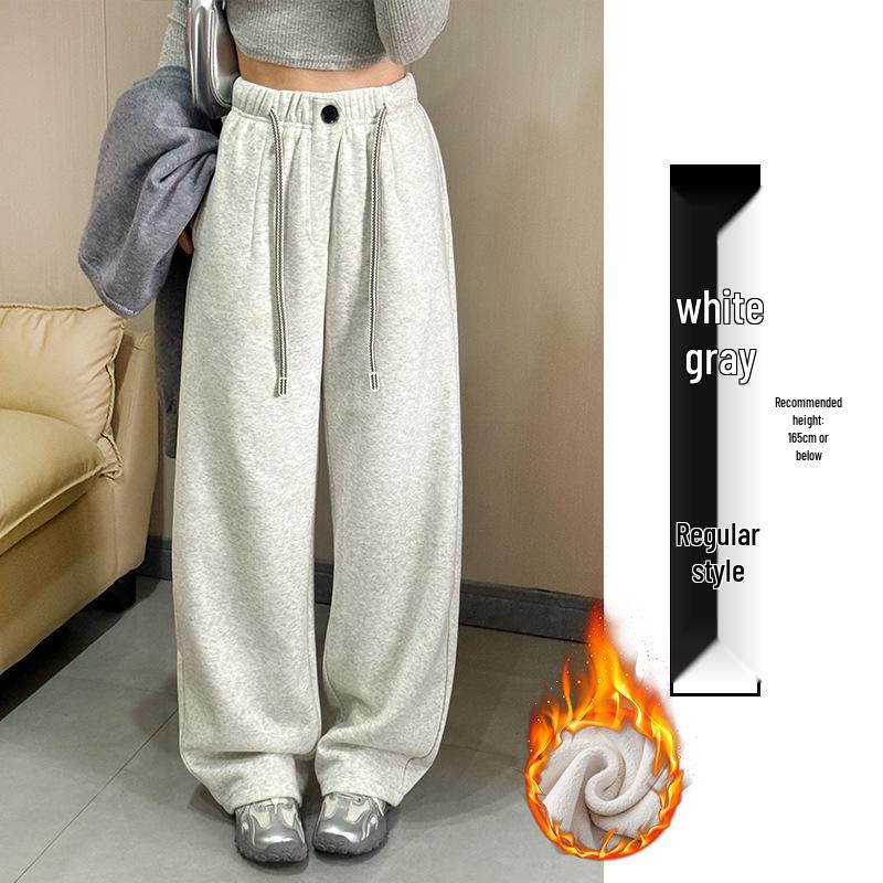 Women s Fleece-Lined Curved Blade Sweatpants: Autumn/Winter 2025 - Thick, Loose Wide-Leg Style Large