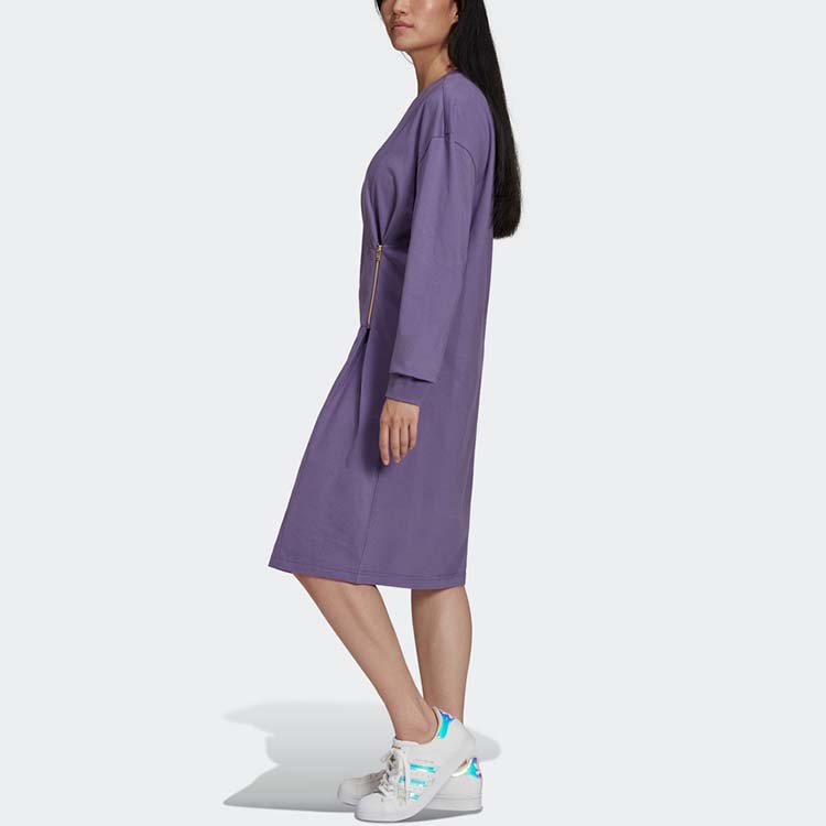 Adidas Originals Long Sleeved Dresses Women's Purple Crew Neck Moderate Mid Length HG6659