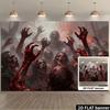 1 piece of 2D Flat Banner - Halloween banner featuring a group of zombies extending their bloody hands