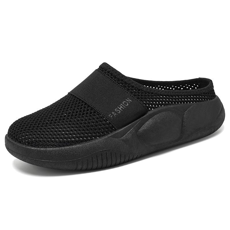Women's Slip-On Breathable Flyknit Mesh Half Slippers - Comfortable, Casual, Fashionable, Versatile, Plus Size with Hollow Design.