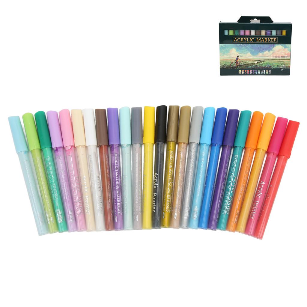 24Pcs Acrylic Paint Markers Multi Function Safe Nontoxic Moistureproof Quick Drying Vivid Colors