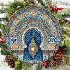 2D Moroccan Wall Art Blue Gold Geometric Metal Decor Vintage Iron Finish for Home Cafe