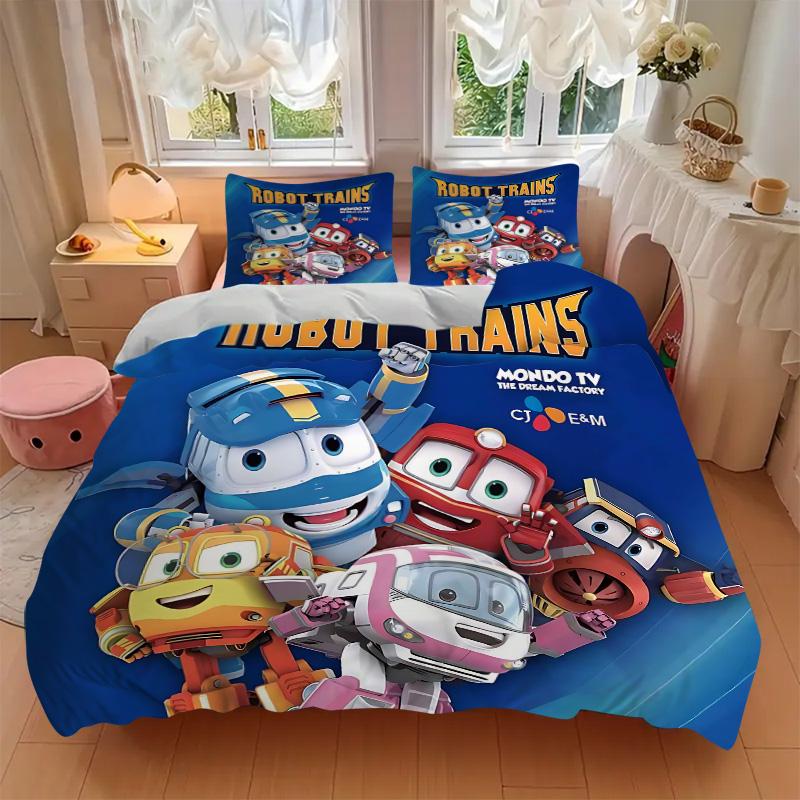 Robot Trains Adventure Print 3Pcs Bedding Setduvet Cover With 2 Bedropillowcase Home Birthday Gift