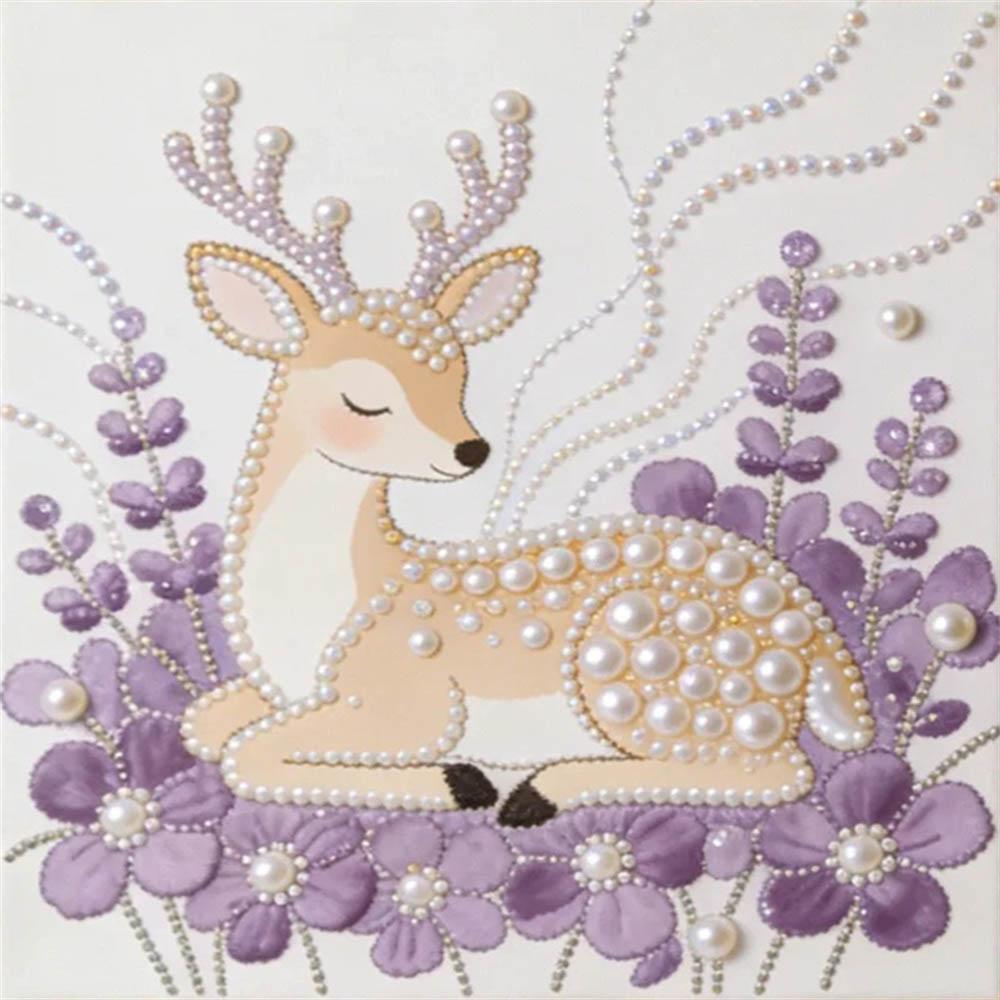 Crystal Pearl Painting 5D DIY Frame Decoration Painting Little Deer Home Wall Decoration Transparent Pearl Gemstone Painting Picture Art Crafts
