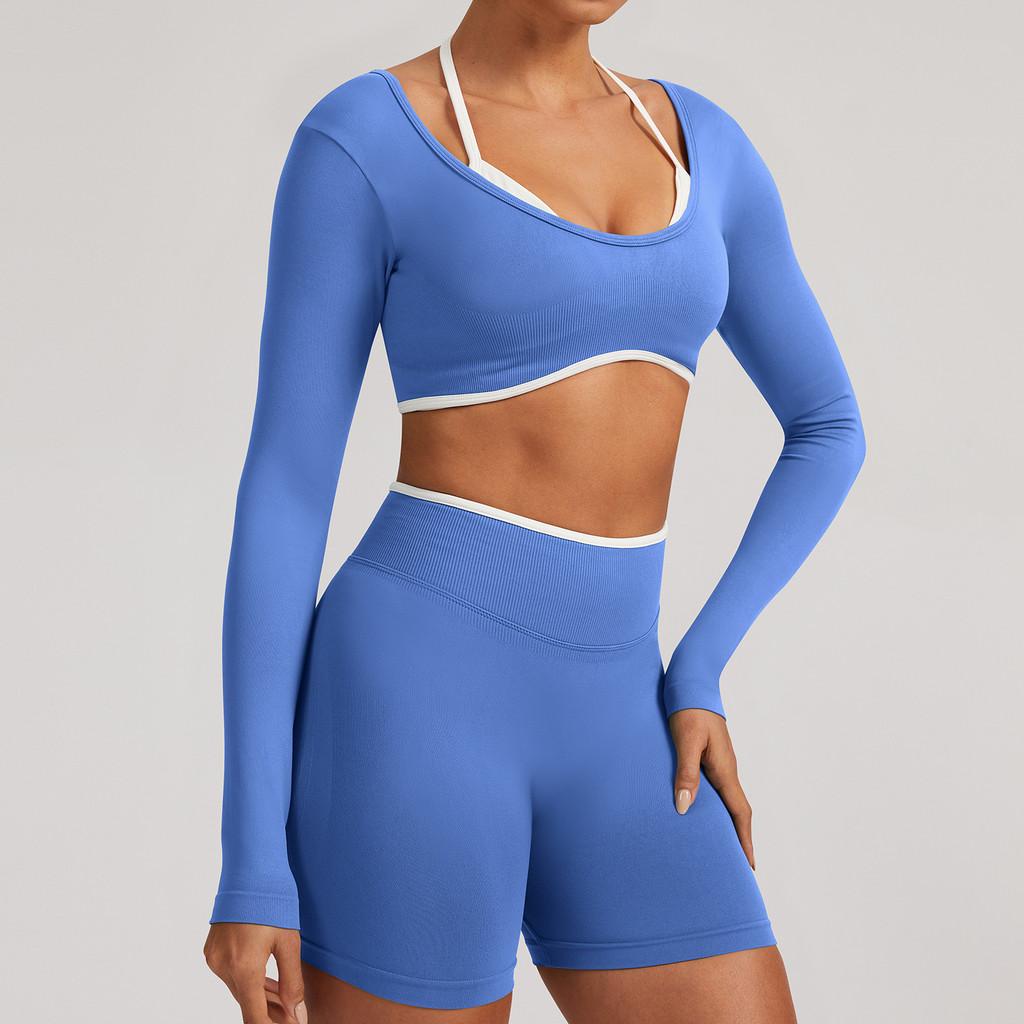 Seamless Yoga Set Long Sleeve Fitness Wear With Moisture Wicking For Women Outdoor Running