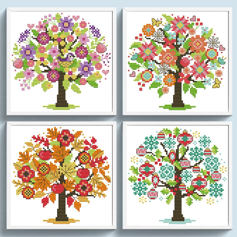 Partial Embroidery Eco-cotton Thread 14CT Printed Tree Cross Stitch Kit