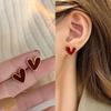 Burgundy Drip Glaze Love Earrings Women's Hong Kong Style Temperament Niche High-end Stud Earrings Retro Small Peach Heart Earrings