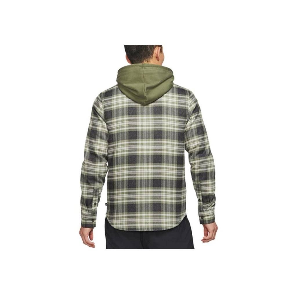 Nike SB Flannel Skateboard Plaid Color-Block Hooded Jacket Men Outerwear Olive-Green CK5318-222