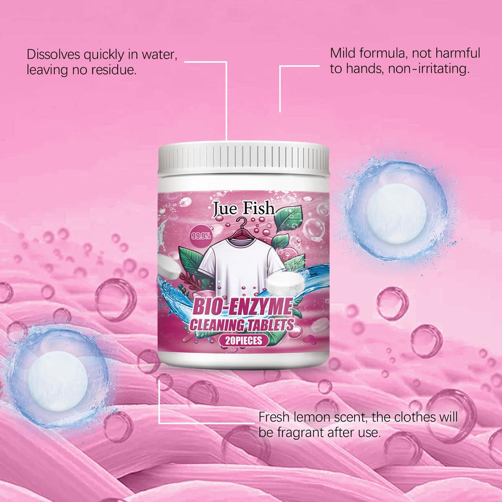 JUE FISH Bio-Enzyme Cleaning Tablets Clothing Oil Remover Clothes Sweat Stain Cleaner Laundry Whitener Fabric Clothes Effervescent Tablet