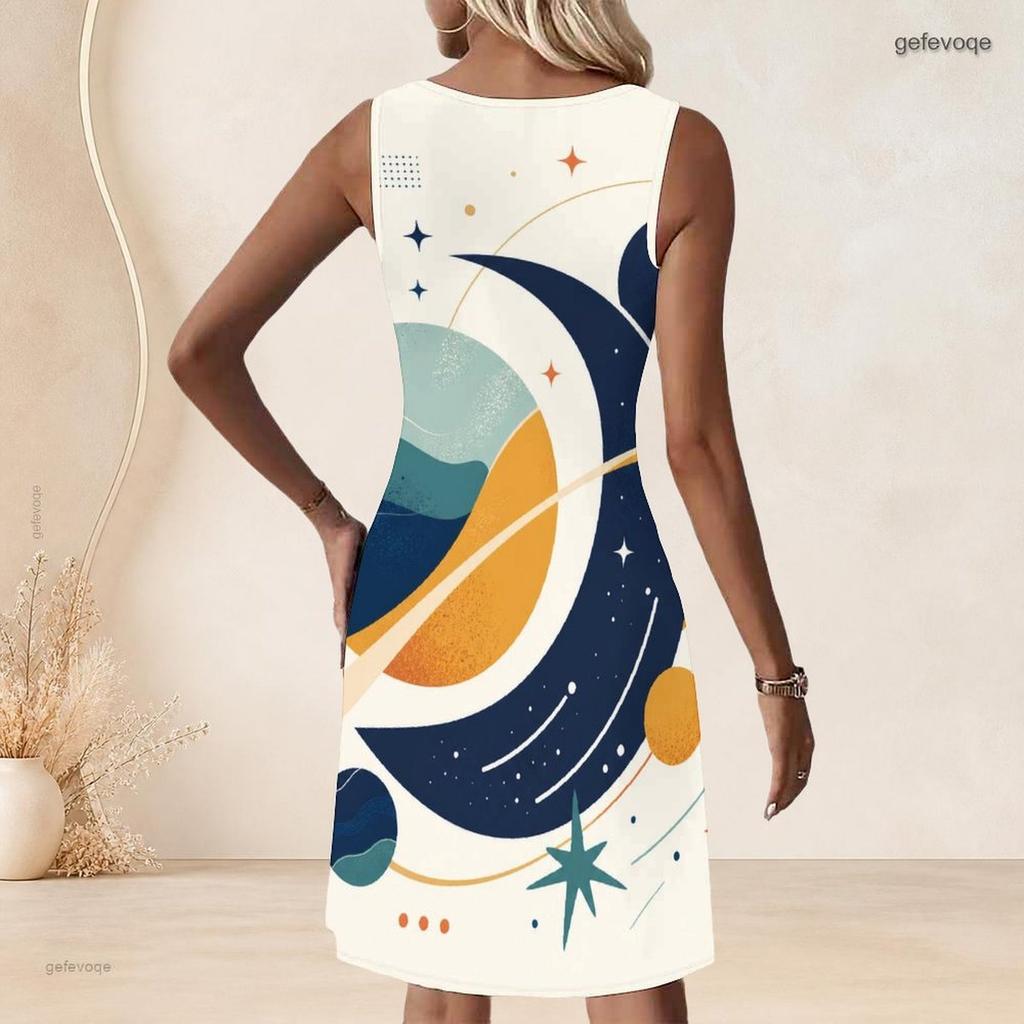 Plus Size Women Round Neck Sleeveless Tank Midi Dress Summer Comfort Casual Apparel