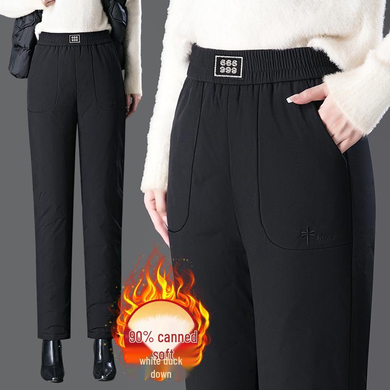 

Winter Fleece-Lined Warm Cotton Pants for Moms - Thick, Cold-Proof, Straight-Leg, Ideal for Middle-Aged and Elderly with Duck Down Filling Size 33: 145-155 lbs