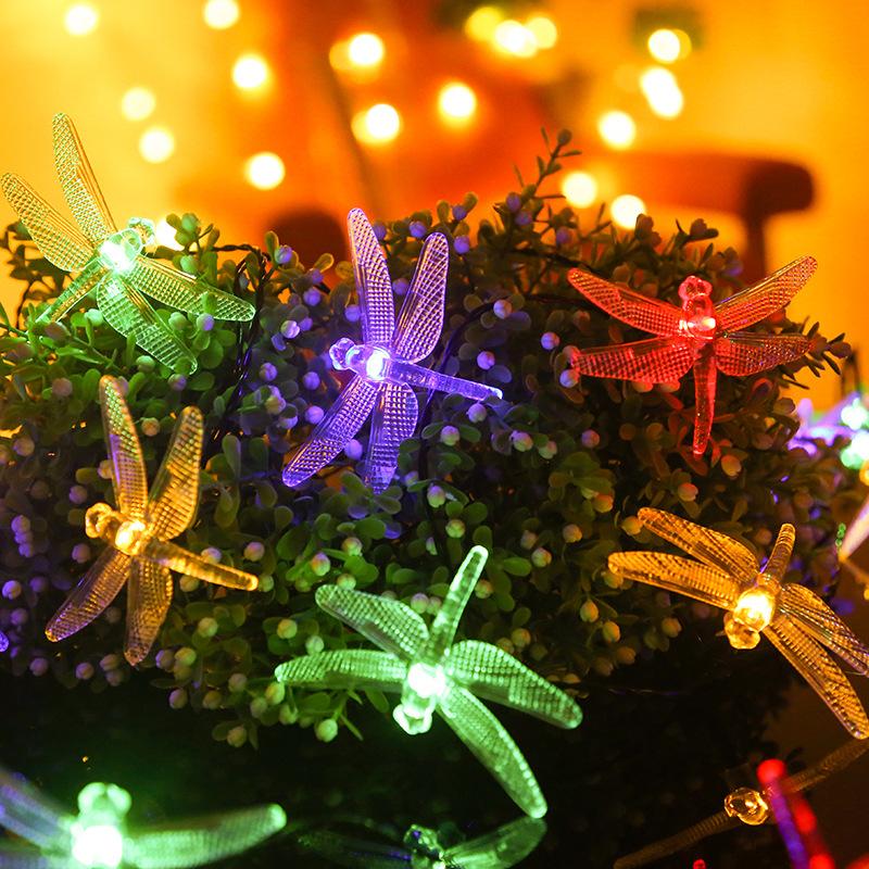 

20/30 Светодиодные многоцветные солнечные гирлянды в виде стрекоз, водонепроницаемые солнечные гирлянды с 8 режимами, декоративное освещение для патио colorful-20led,1pc