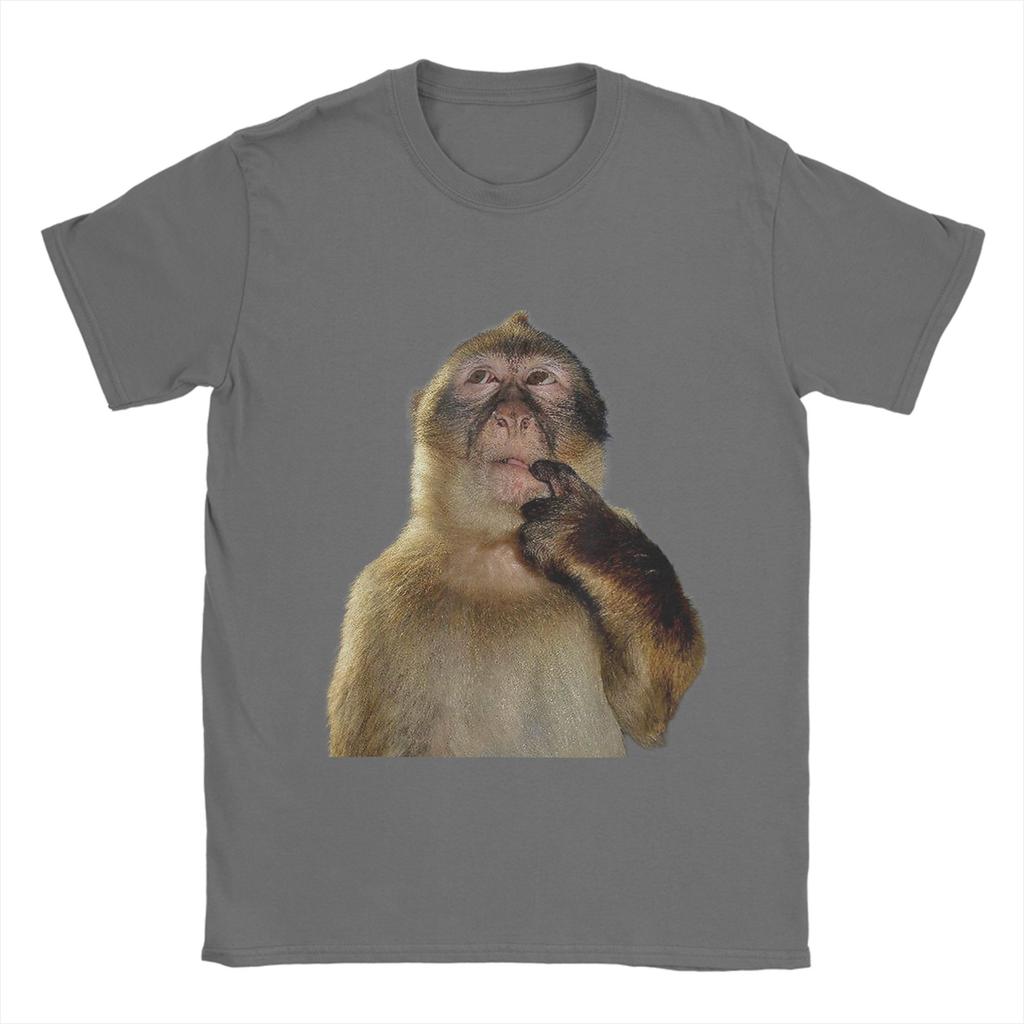 Thinking Monkey Meme 100% Cotton T-Shirt For Men Summer  Y2K Funny T-Shirts O-Neck Harajuku Tees Oversized Hot Sale Tops