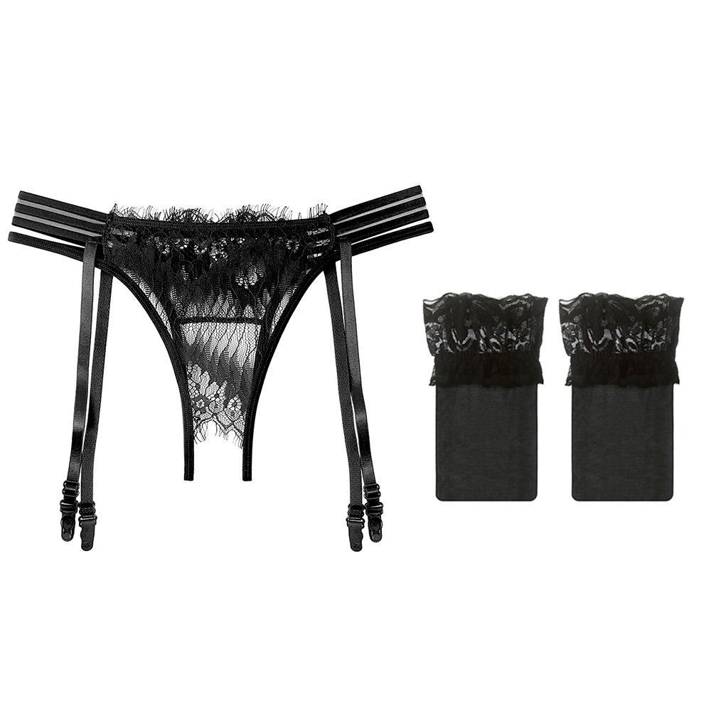 Sexy Black Silk Suspenders Integrated Lace Crotch Pants Mood Ultra-thin Knee White Stockings Uniform Temptation Garter
