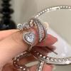 Trendy Korean Style Adjustable Heart Bow Zircon Ring For Women With Elegant Design