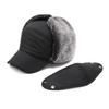 Trapper Hat Men Women Warm Fur Hat with Face Cover Earflaps for Hiking Skiing Black