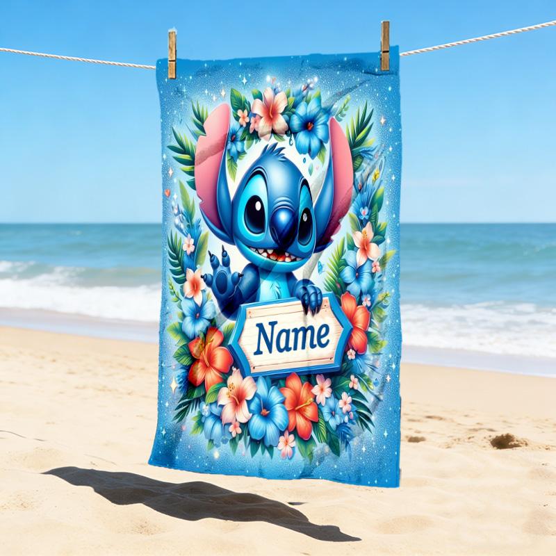 Custom Name Halloween Stitch Stylish Digital Printing Beach Towel Quick‑Drying Absorbent Blanket for Beach Pool Gym Travel