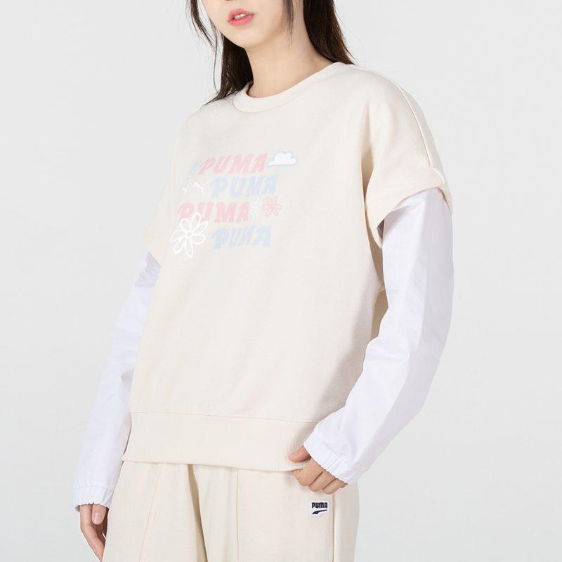 Puma Sweatshirts Women's Ecru Crew Neck Moderate 536092-99