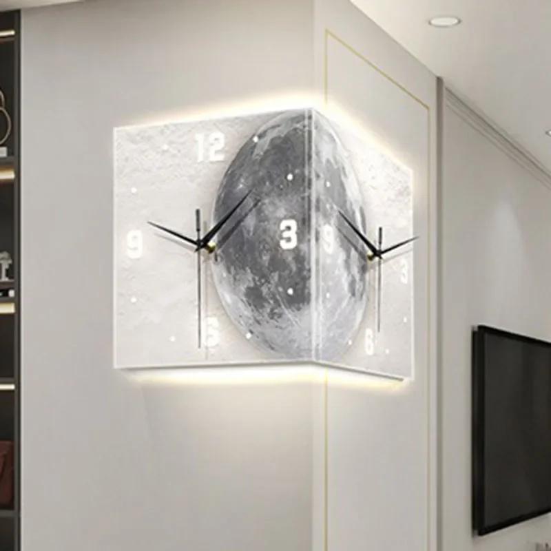 Creative Corner Wall Clock Living Room Large Led Clocks Luminous Wall Art Double-Sided Silent Watches Decoration for Bedroom
