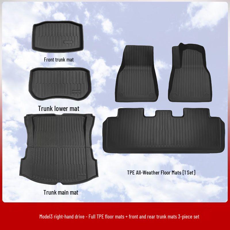 Tesla Model Y/3 Facelift Left-Hand Drive HK TPE Odorless Floor & Trunk Mats