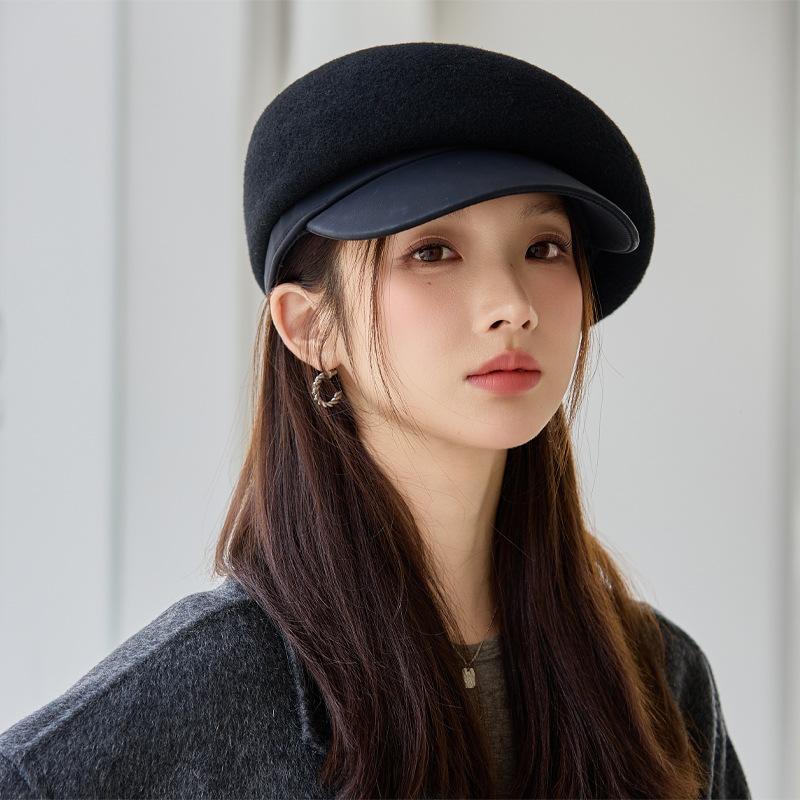 Beret Women's Autumn and Winter Cap Wool Octagonal Hat  Female Equestrian Hat Wool Hat