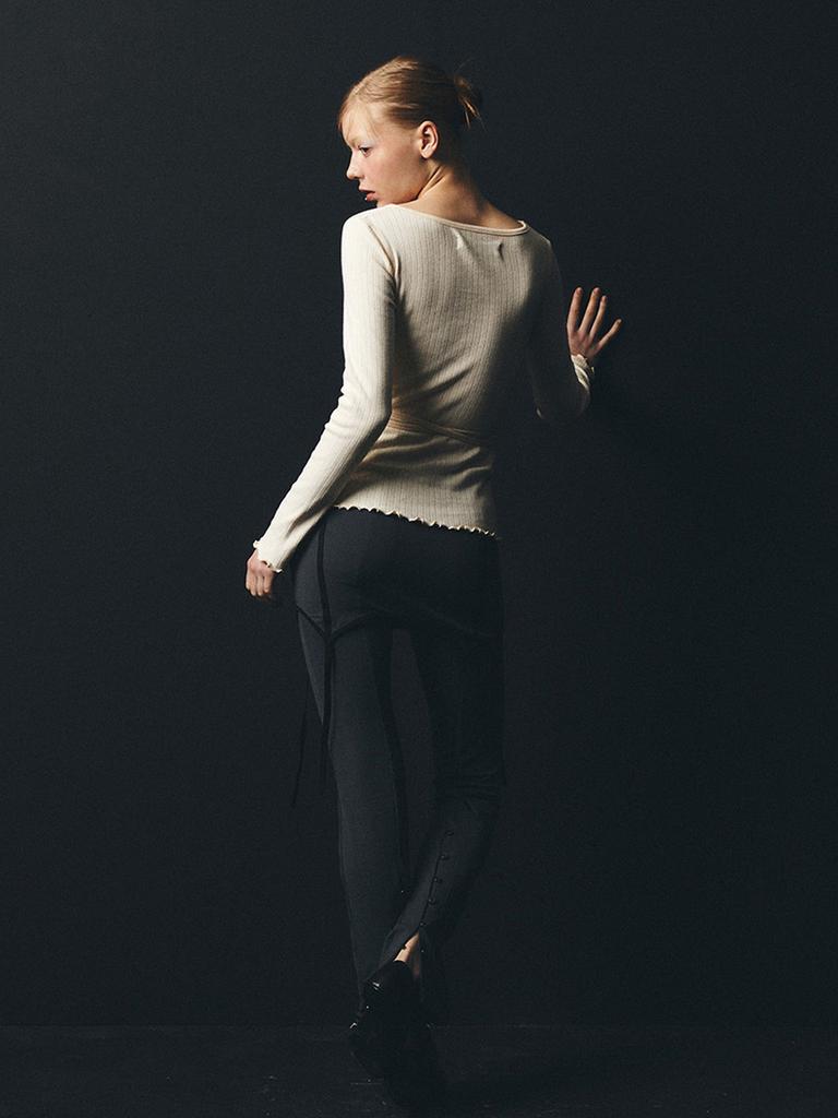 HALF DEVIL US Layered Garter Skirt Shirred Pants_Charcoal