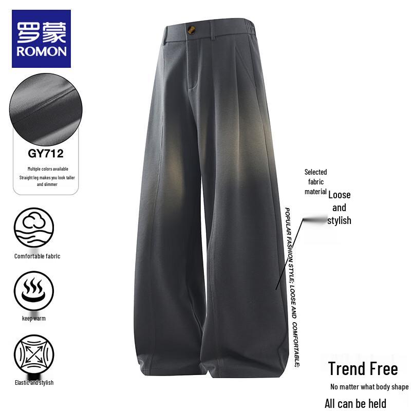 ROMON Men s Loose-Fit Wide-Leg Straight Casual Trousers 2XL