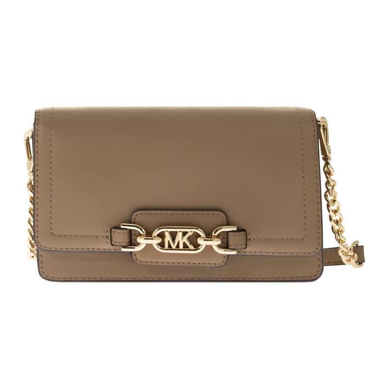 Michael Kors Heather Solid Color Snap Fastening Metal Details Leather Crossbody Shoulder Bag Women's Clay
