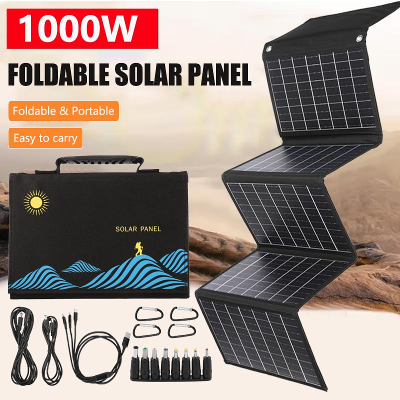 18V Foldable Solar Panel 1000W Portable Folding Bag USB+DC Output Solar Power Charger for Mobile Phone Hiking Camping Outdoor
