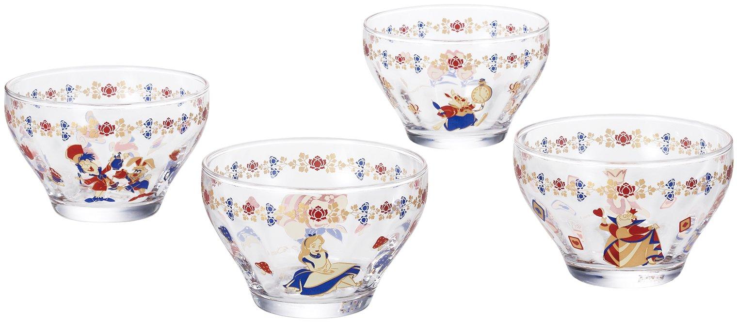 

Adelia Glass Bowls, Alice in Wonderland Design, 9.5cm x 6cm, Disney Design, Set of 4, Made in Japan, S-6158