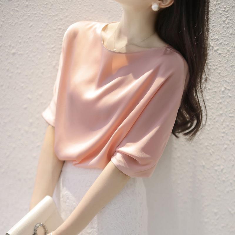 

Korean Style Satin Three-Quarter Sleeve Women s Slimming Top M