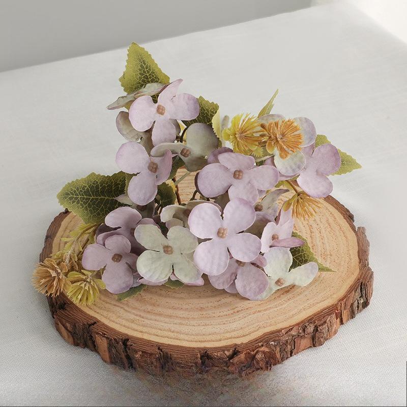 12pcs Artificial 5-Fork Hydrangea Branch Silk Fake Flowers Restaurant Decoration Champagne Monica Hydrangeas Simulation Flowes