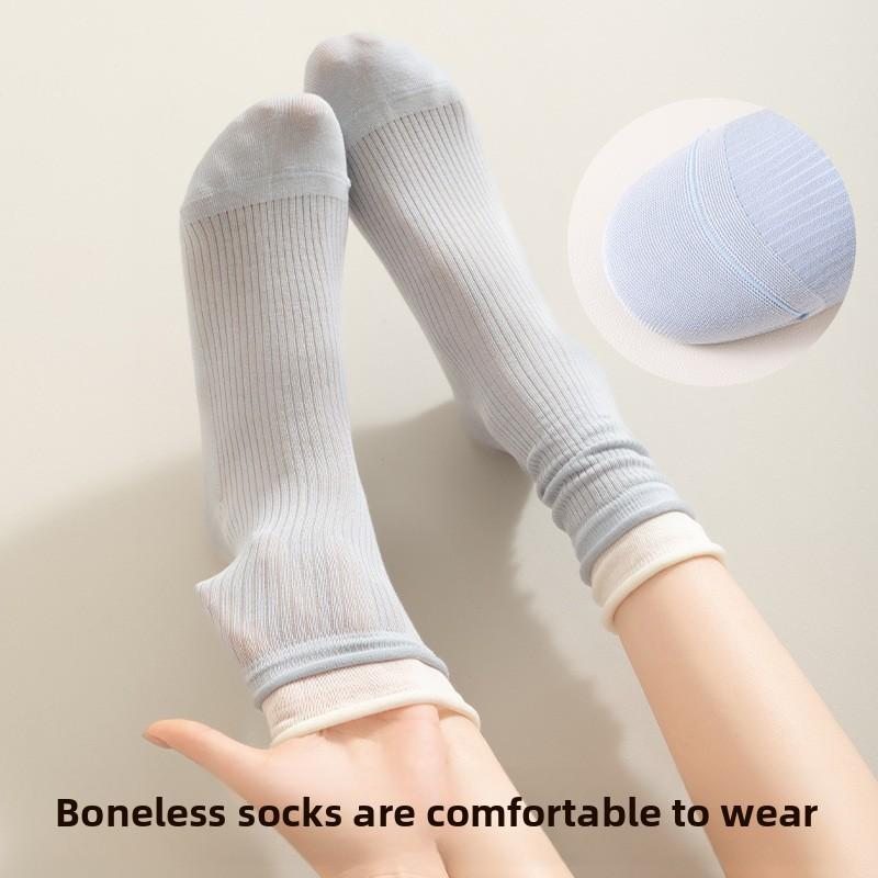 5 Paar Damen Sommer Dünne Schweißabsorbierende Atmungsaktive Deodorierende Nahtlose Farbpassende Röhren-Stapelsocken