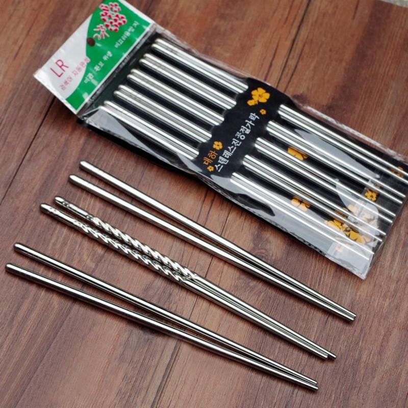 5 Pairs Metal Non-slip Design Stainless Steel Square Chopsticks Chinese Stylish Healthy Light Weight Chinese Chopsticks