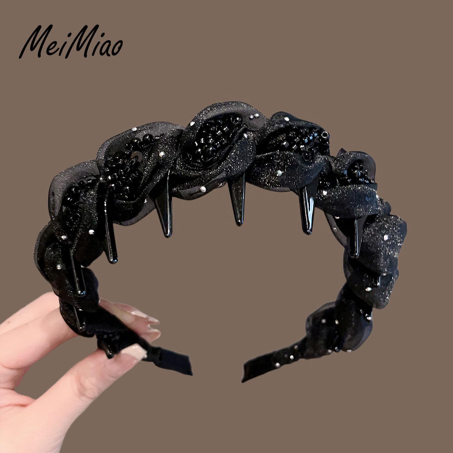 

Трендовая плетеная повязка на голову с бусинами и кристаллами, с высоким верхом и зубчатым дизайном - Роскошная заколка и резинка для волос