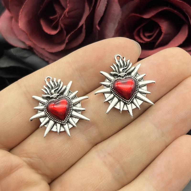 6pcs Flaming Sacred Heart Charms Enamel Thorns Sacred Heart Pendant Designer Charms Fit Jewelry Making DIY Jewelry Findings