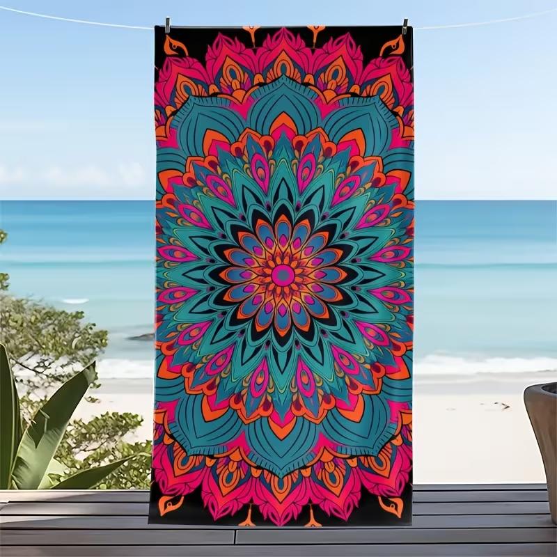 Vibrant Watercolor Flowers Print Beach Towel Boho Summer Vacation Beach Blanket Soft Quick Dry Sand Resistant Absorbent Towel