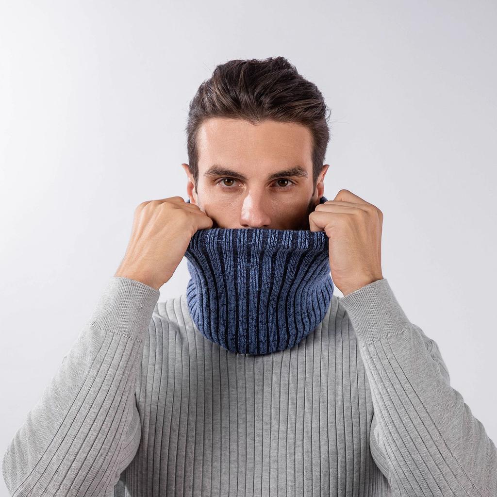 Men and Women's Autumn and Winter Solid Thicken Warm Neck Gaiter Couple's Fashion Striped Knitted Woolen Fleece Lined Neck Warmer