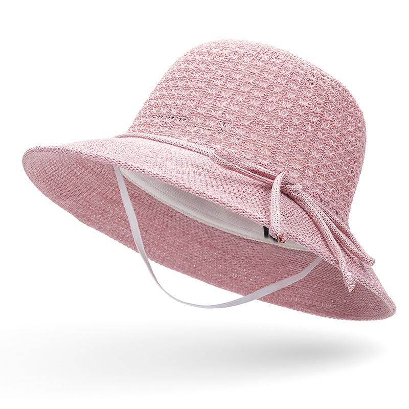 Zhen yue qi summer sun hat for women - travel, hollow knit bucket hat, beach windproof rope sun protection visor
