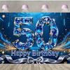 Alles Gute zum 50. Geburtstag mit Fotohintergrund zum Thema Blaue Edelsteine, Geburtstagsparty für Erwachsene, Familienfeier Dekoration Fotohintergrund