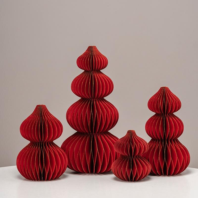 Red Lanterns Chinese New Year Decorations 2026 Folding Honeycomb Ball Paper Lanterns Spring Festival Hanging Pendant