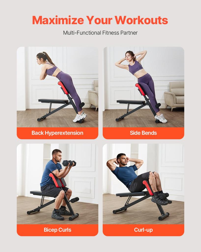 VEVOR Multi-Functional Weight Bench for Full Body Workout, Roman Chair Hyperextension Bench
