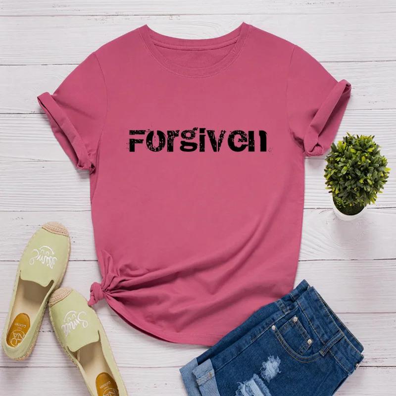 Forgiven Letter Print Women T Shirt Short Sleeve O Neck Loose Women Tshirt Ladies Tee Shirt Tops Clothes Camisetas Mujer
