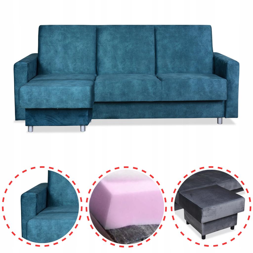 Ecksofa Alicja mit Hocker Sofa Couch ausklappbar Family Möbel blau