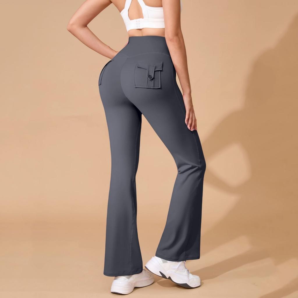 Women's Yoga Tight Pants Outdoor Sports Fitness Flared Pants With Pocket Crowns