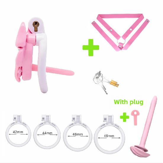 Pink Bow-Tie Flat Chastity Cage Positive/Negative Cock Cage Urethral Chastity Device SM Sex Toy Peins Plug ChastityBelt for Men
