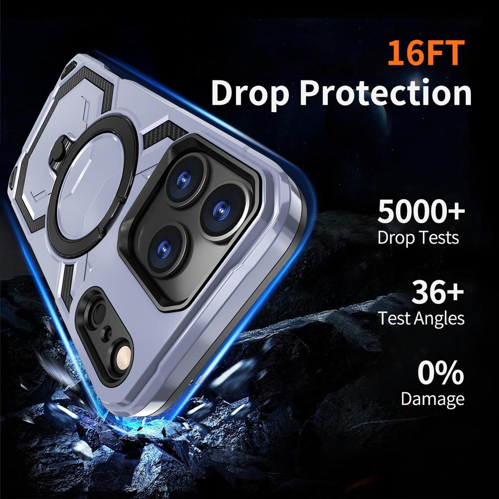 For iPhone 17 Pro Magnetic Case Ring Kickstand PC + TPU Hybrid Phone Cover