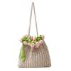 Knitted Rose Flower Bucket Bag With Drawstring Closure For Casual Daily Use