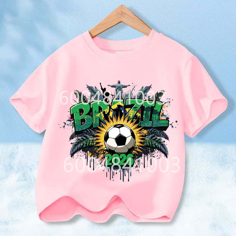 Brazil Flag Retro Style Graphic Children Shirt Kid Boys Girls Summer Cotton Short Sleeve Little Soccer Fan Casual Daily Wear